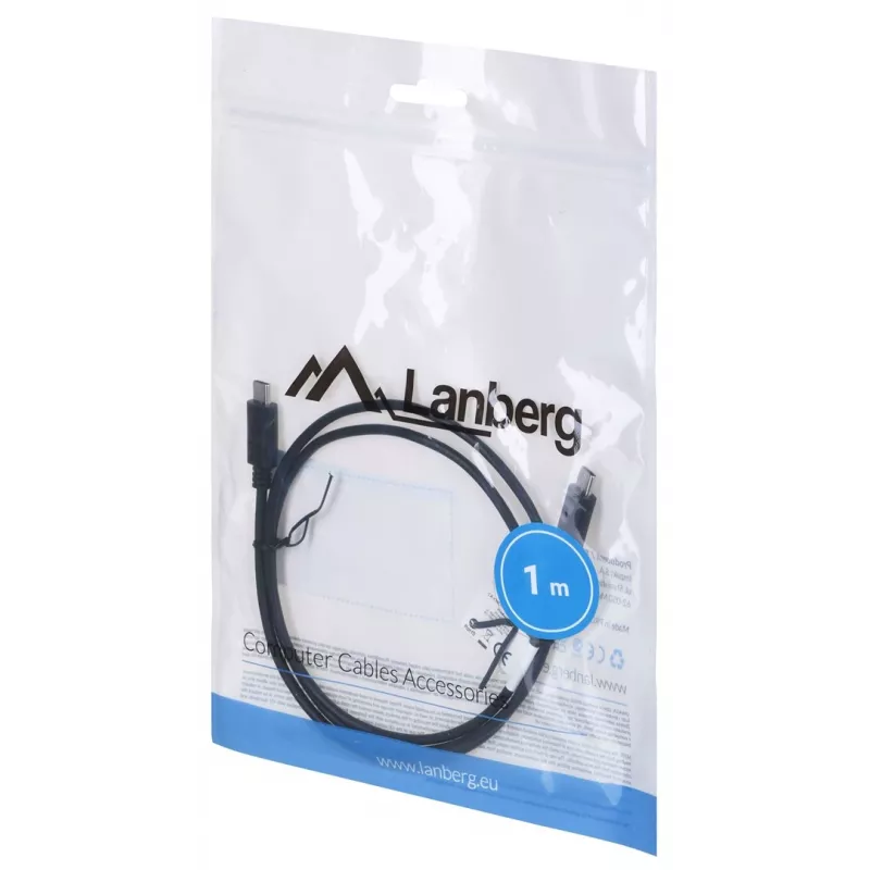 USB 2.0 USB-C-naar-USB-C-kabel LANBERG CA-CMCM-10CU-0010-BK 1 m, zwart, 480 Mbit/s, vergulde contacten