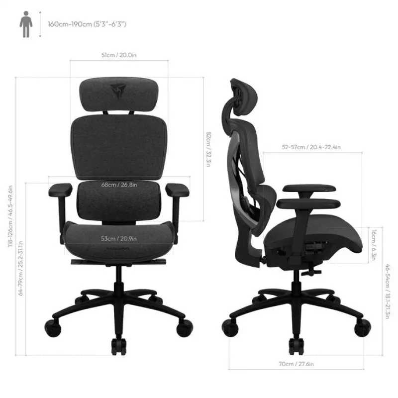 Bureaustoel Thunder X3 XTC Ergonomic Loft Dark G — hoge rugleuning, verstelbare armleuningen