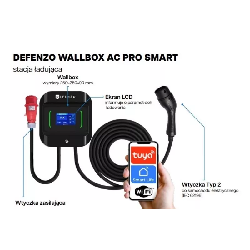 Wallbox DEFENZO Pro AC22 DEF1017 22 kW Type 2 oplader voor elektrische voertuigen