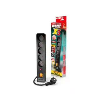 Acar X5/1,5 stekkerdoos 5 stopcontacten met overspanningsbeveiliging 1,5 m Acar X5-Black