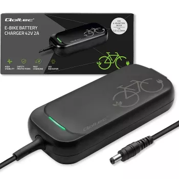 Qoltec snellader voor 36V elektrische scooter en e-bike | 42V | 2A | 5,5*2,5 | waterdicht + netsnoer