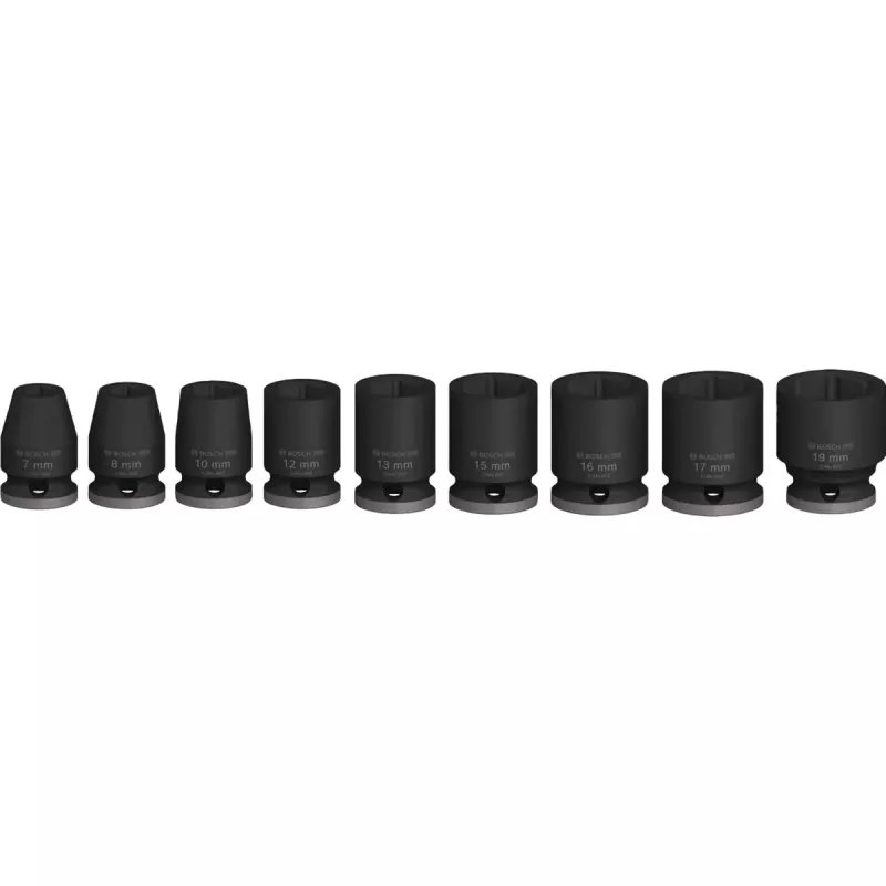 Slagschroevendraaier-dopsleutelset Bosch 3/8 inch, 9-delig, zwart, standaard