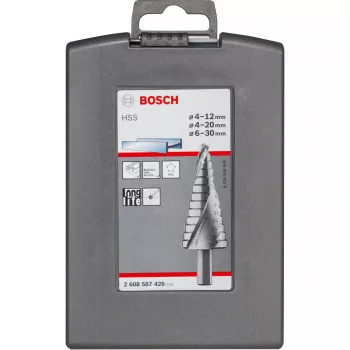 Stappenboor-set Bosch HSS met 3-vlaks schacht voor aluminium en kunststof
