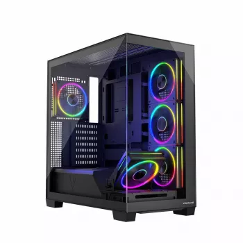 PC-behuizing MODECOM Volcano Stellar 5F ATX Midi Tower, gehard glas, 5 voorgeïnstalleerde ventilatoren, USB‑C, ondersteunt microATX/ATX, max. GPU 420 mm, CPU-koelerhoogte 175 mm