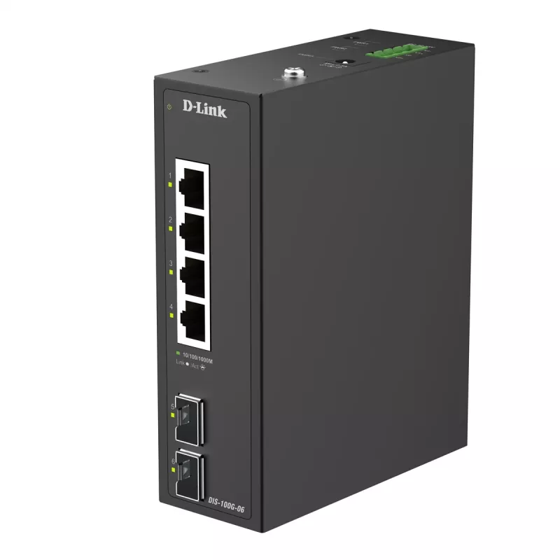 D-Link 6-poorts Gigabit industriële unmanaged switch met 2 x SFP-poorten
