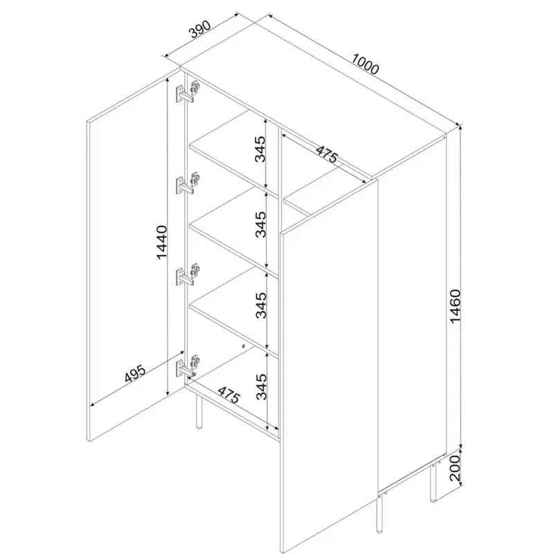 Vitrine cama meble PALAZZO BIS 1000×390×1660 mm wit mat