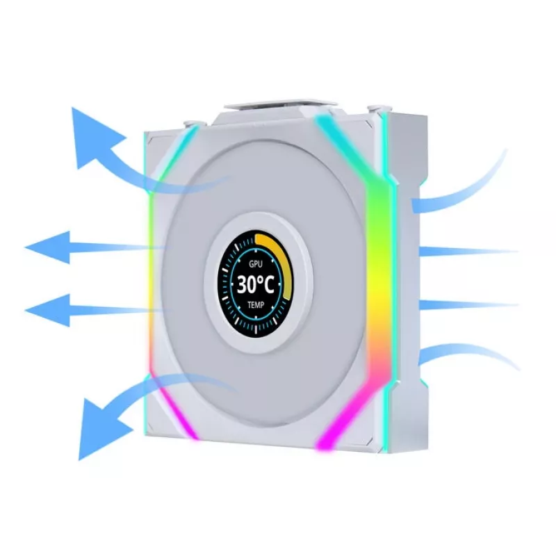Lian Li UNI FAN SL Wireless LCD 120 Reverse Blade behuizingsventilator, ARGB, PWM, 120 mm, wit