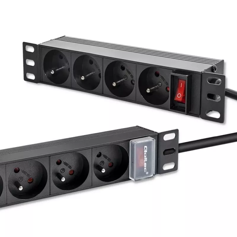 Qoltec aluminium PDU voor 10'' RACK | 1U | 16A | 4xFRANS | 1,8m