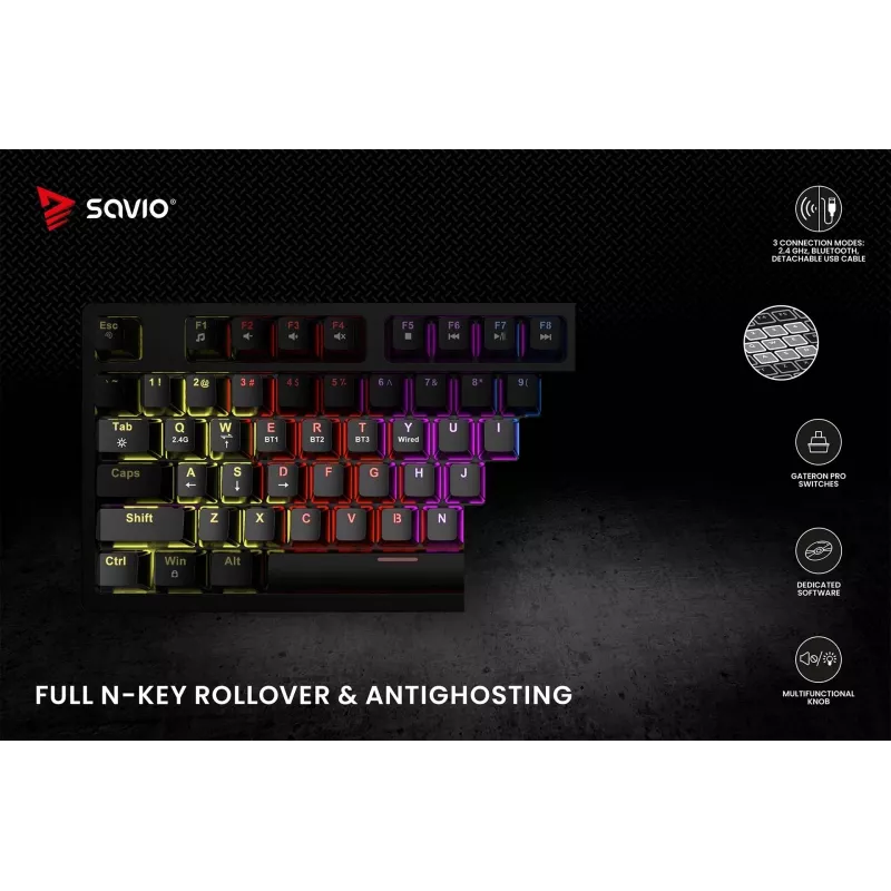 Savio Phenix SAVGK-RED gamingtoetsenbord USB RF draadloos Bluetooth QWERTY
