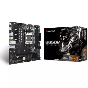 Moederbord BIOSTAR B650MT micro ATX, AMD B650, socket AM5, DDR5, 2x DIMM, 96GB, 1x M.2, 4x SATA III, Gigabit LAN