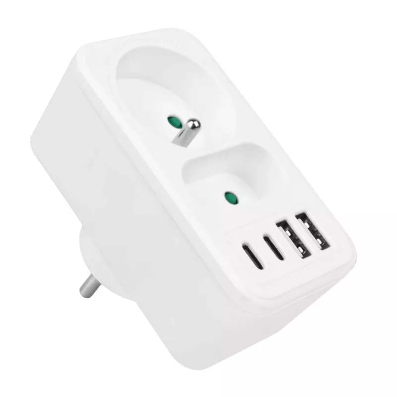 Power splitter MACLEAN MCE249 F/W – 2x stopcontacten (16A + 6A) en 4x USB (2x A, 2x C PD 20W)