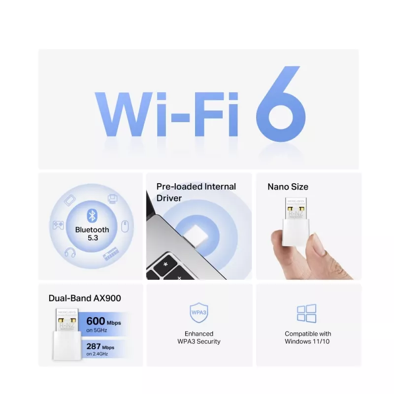 WiFi USB-adapter MERCUSYS MA60XNB AX900 met Bluetooth 5.0