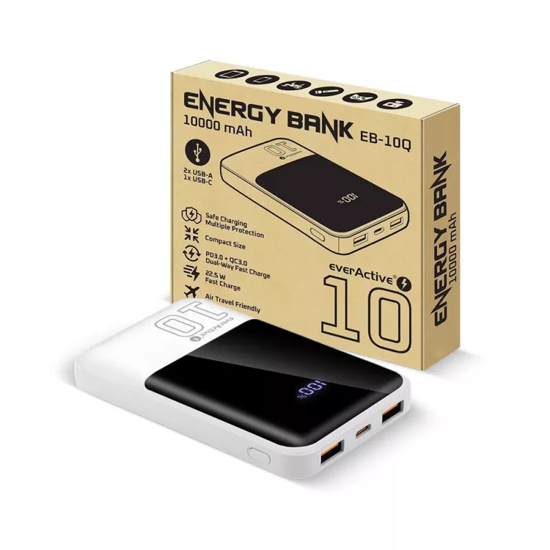 Powerbank everActive EB-10Q 10.000 mAh, 2× USB-uitgangen, 22,5W QC4.0