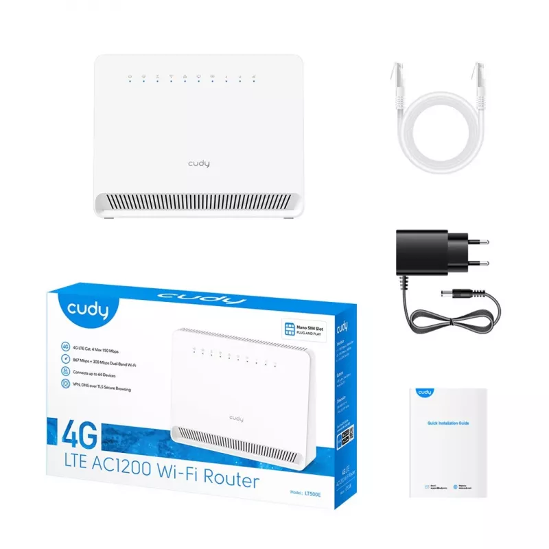 Cudy LT500E draadloze router Fast Ethernet dualband (2,4 GHz / 5 GHz) 4G wit