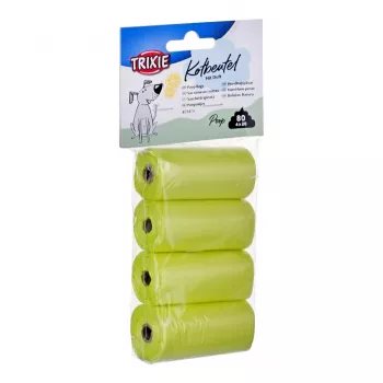 Hondenpoepzakjes Trixie Lemon Scented M — 20 stuks per rol, 4 rollen (80 zakjes), gele kunststof