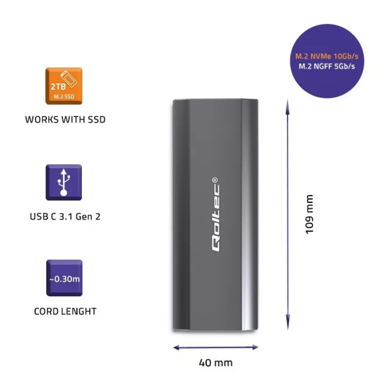 Behuizing | kies voor NV2271 voor M.2 SSD | SATA | NVMe | USB-C | 2TB