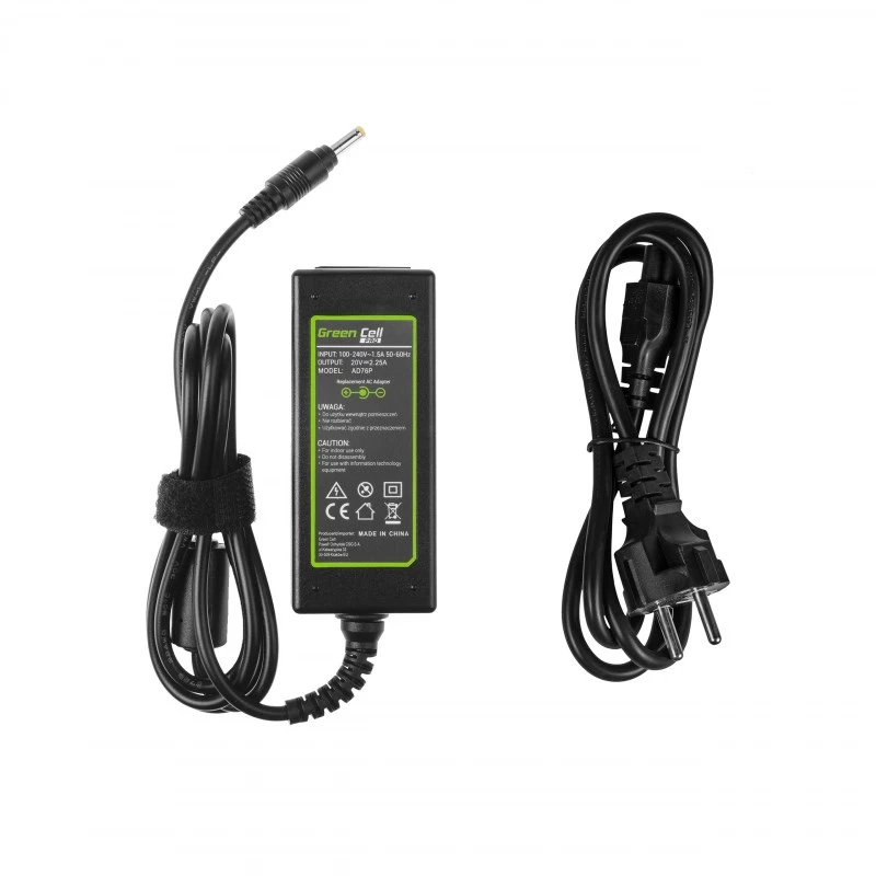 Voeding Green Cell AD76P 45W voor Lenovo laptops, 20V 2,25A, AC-naar-DC, 100–240V ingang, zwart