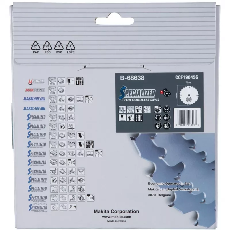 Makita Efficut - cirkelzaagblad - voor hout, metaal - 190 mm - 45 tanden (B-68638)