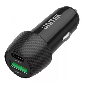 Auto-oplader Unitek P1400A met USB-C en USB-A, 38W, Quick Charge 3.0, ingang 12–24V, zwart