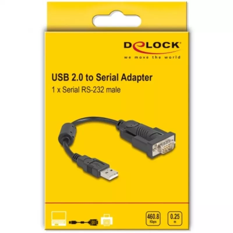 DeLOCK adapter USB 2.0 Type-A naar serieel RS-232 D-Sub 9-polig stekker 0,25 m