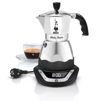 Elektrische mokakoker BIALETTI 3 kopjes Moka Timer, programmeerbaar LED-display, aluminium behuizing, kanreservoir