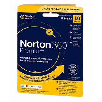 Norton 360 Premium | 10 apparaten | 1 jaar | 75 GB cloudopslag | EU | NON SUB |