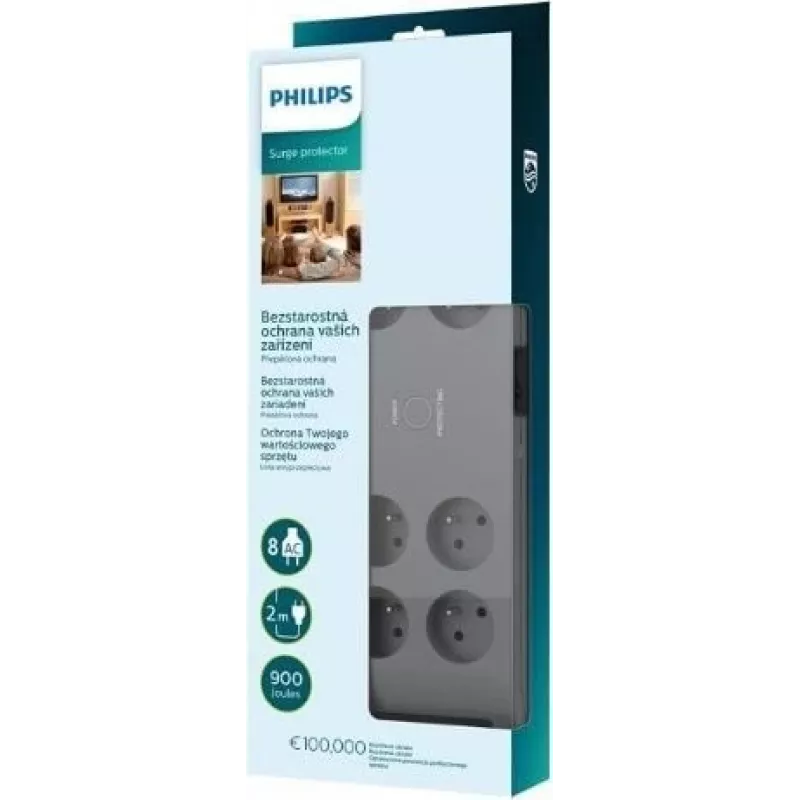 Overspanningsbeveiliging Philips SPN3180A/60 – 8 stopcontacten, 2,0 m kabel