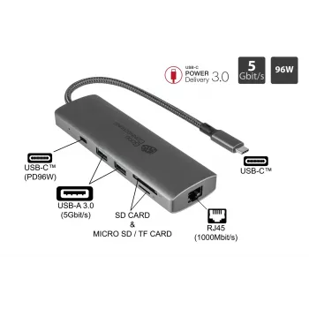 Alcasa HUB-C001A interfacehub USB Type-C 5000 Mbit/s antraciet