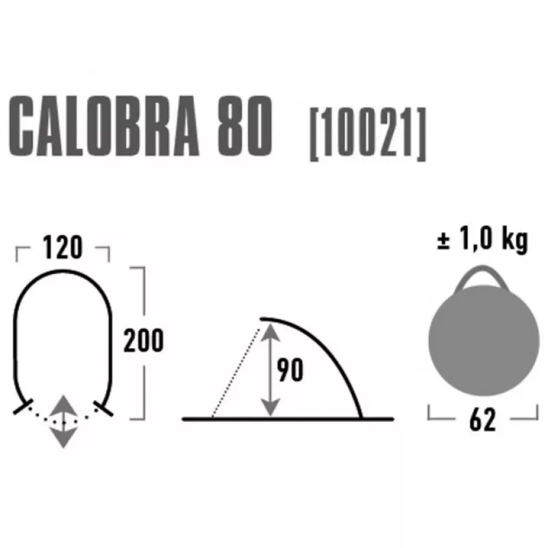 Koepel-/iglotent High Peak Calobra 80 — grijs, 2000×1200×900 mm, polyester bodemzeil, glasvezelstokken