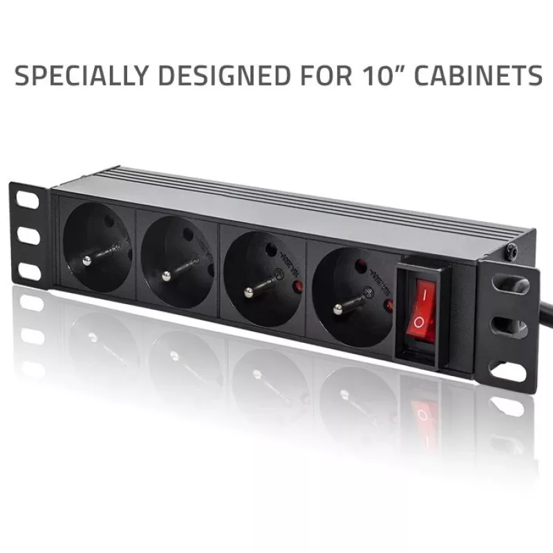 Qoltec aluminium PDU voor 10'' RACK | 1U | 16A | 4xFRANS | 1,8m