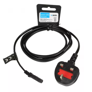 IBOX netkabel Euro 2-polig 1,8 m met UK-stekker VDE, IEC C7, zwart, koperen ader