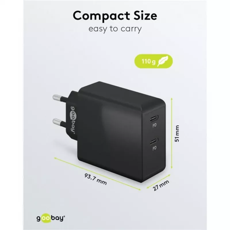 Indoorlader Goobay 61757 snelopladen USB Type-C 2 poorten zwart