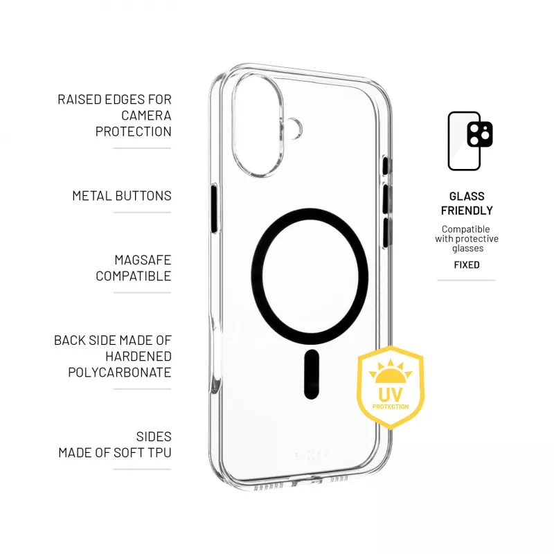 Fixed | MagPurity | achtercover | Apple | iPhone 16 Plus | TPU | Clear, Black
