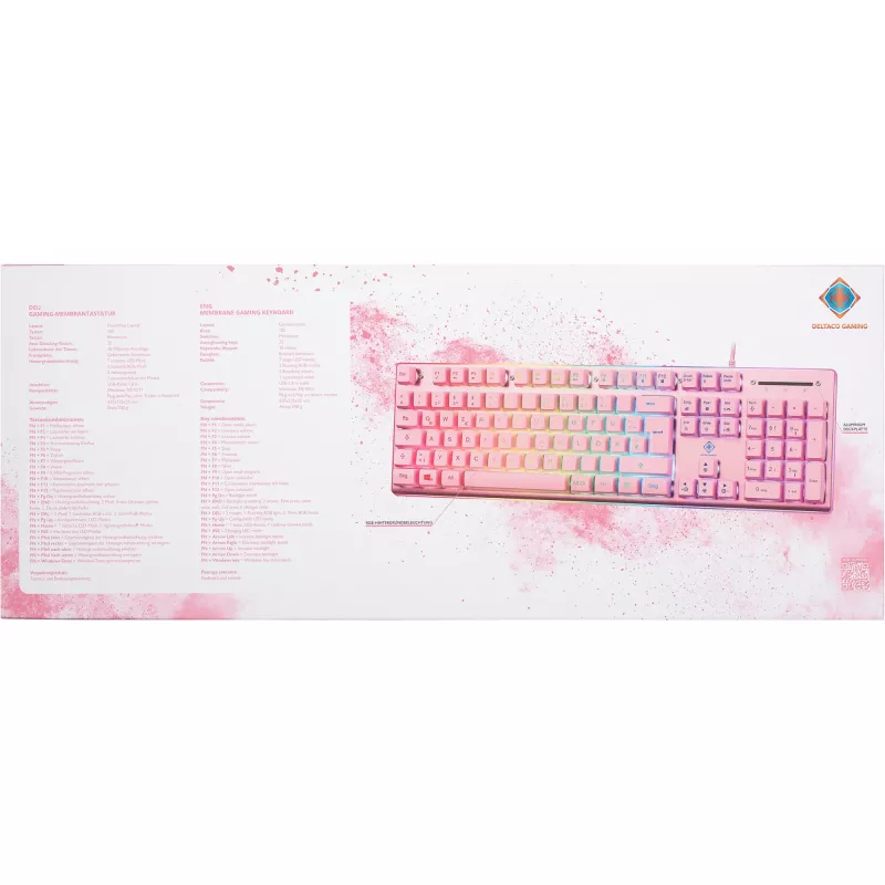 Deltaco GAM-021-RGB-P-DE - volledige grootte (100%) - USB - membraantoetsenbord - QWERTZ - roze