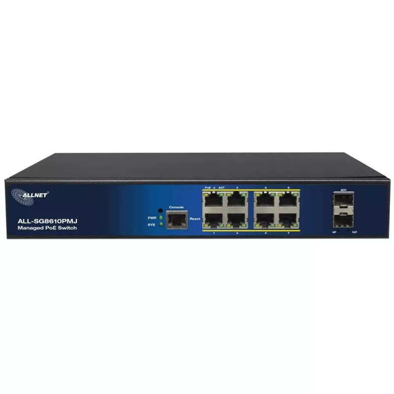 Managed 10-poorts PoE switch ALLNET ALL-SG8610PMJ met 8 PoE+ poorten en 2 uplink-poorten