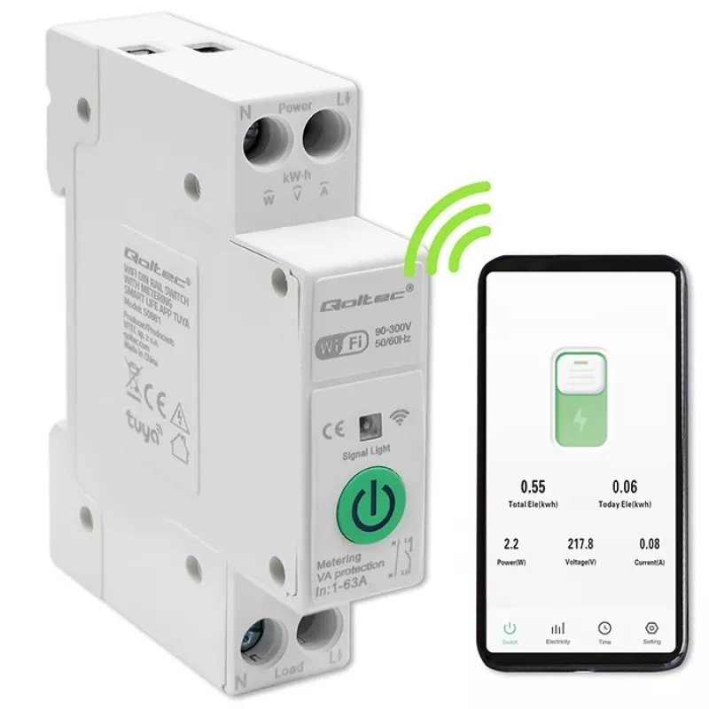DIN-rail WLAN-relais QOLTEC 50881 — Netomschakelrelais 63A voor elektrische installaties