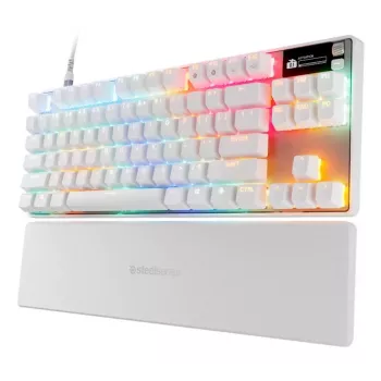 Mechanisch TKL-gaming-toetsenbord STEELSERIES Apex Pro TKL Gen 3 wit — US-layout, RGB, instelbare schakelaars