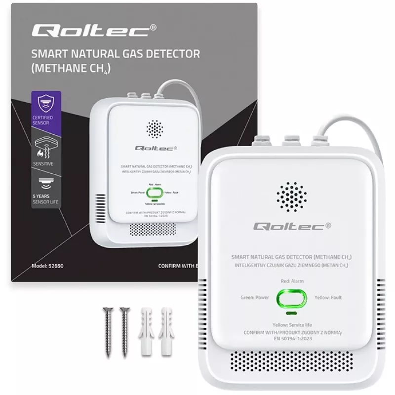 Gasleksensor QOLTEC NG 85dB LE – aardgas (CH4)-detector, akoestisch alarm 85 dB