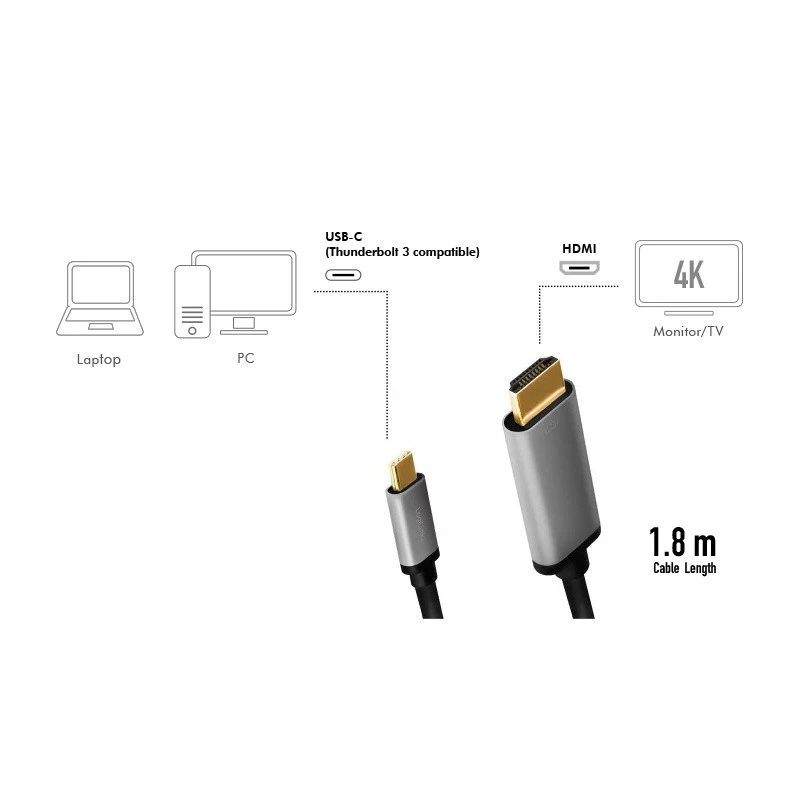 LogiLink CUA0101 USB 3.2 Gen1 Type-C naar HDMI-A kabel 1,8 m zwart grijs