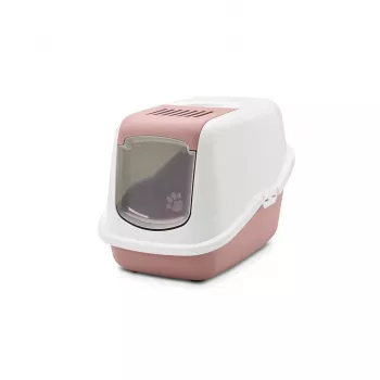 Overdekte kattenbak Savic Nestor wit-roze, overdekte gesloten bak, 56×39×38,5 cm