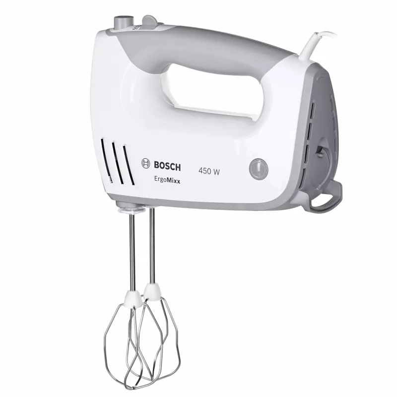 Handmixer Bosch MFQ36480 – 450 W, 5 standen met turbo, grijs/wit, gardes en kneedhaken