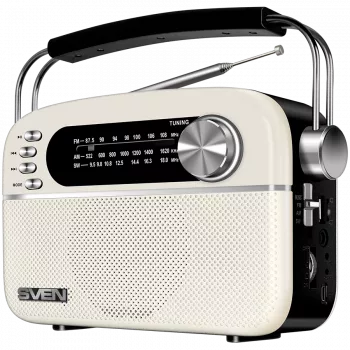 Luidspreker SVEN SRP-505, wit (3W, Bluetooth, FM/AM/SW, USB, microSD, AUX, accu)