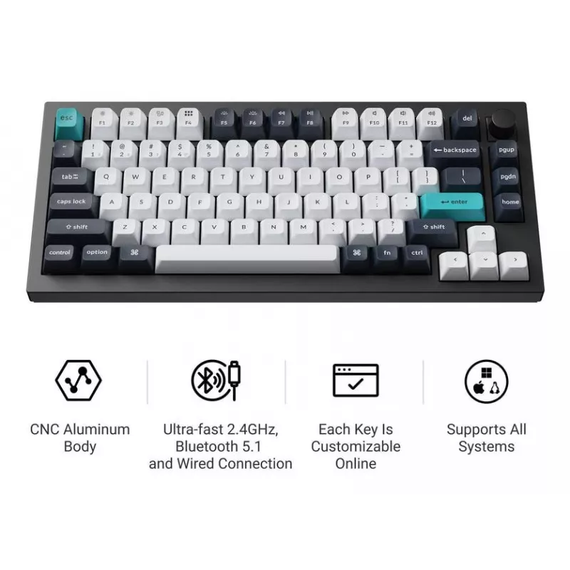 Mechanisch toetsenbord Keychron Q1 Max 75% met Banana Switches, Carbon Black