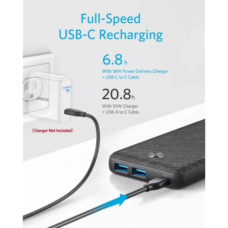 POWER BANK USB 20000MAH zwart/A1365G11 ANKER