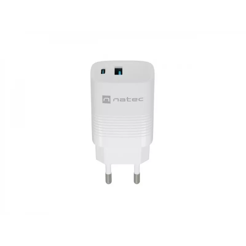 Bedrade oplader voor mobiele apparaten NATEC NUC-2140, 30W, USB-C PD 3.0 + USB-A, Samsung AFC, wit