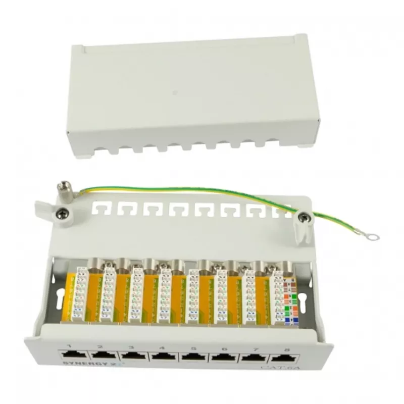 Patchpanel 8xTP, CAT6A, 500 MHz, opbouwmontage, lichtgrijs, Syner (S216314)