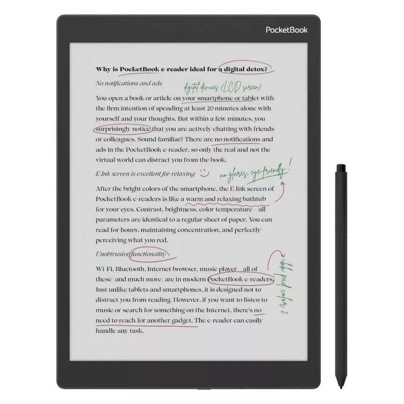 E-bookreader PocketBook Color Note 10,3 inch E Ink Kaleido, 32 GB, Wi‑Fi, touchscreen, zwart/blauw