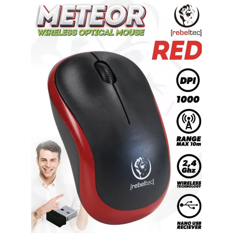 Draadloze optische muis Rebeltec METEOR rood RBLMYS00049 USB