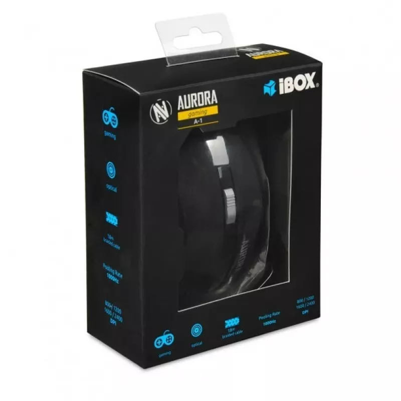 iBox Aurora A-1 IMOGS9031 bedrade optische gamingmuis, 2400 DPI, USB Type-A, RGB, voor rechtshandigen, zwart