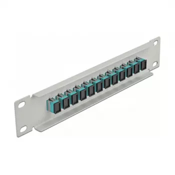 Glasvezel patchpaneel DeLOCK 10 inch 12 poorten SC simplex aqua 1U grijs